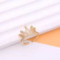 Shiny Crown Copper 18k Gold Plated Artificial Pearls Zircon Open Rings In Bulk sku image 8