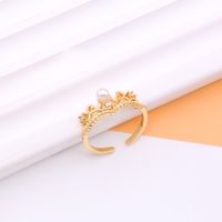 Shiny Crown Copper 18k Gold Plated Artificial Pearls Zircon Open Rings In Bulk main image 6