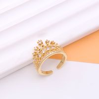 Shiny Crown Copper 18k Gold Plated Artificial Pearls Zircon Open Rings In Bulk sku image 4