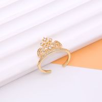 Shiny Crown Copper 18k Gold Plated Artificial Pearls Zircon Open Rings In Bulk sku image 6