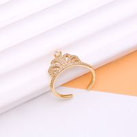 Shiny Crown Copper 18k Gold Plated Artificial Pearls Zircon Open Rings In Bulk sku image 7