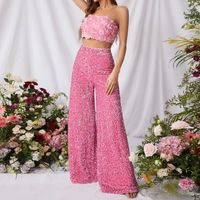 Women's Party Street Fashion Solid Color Full Length Sequins Wide Leg Pants main image 5