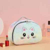 Cute Animal Heart Shape Plush Flannel Square Makeup Bags sku image 1