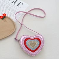 Girl's Pu Leather Color Block Cute Heart-shaped Zipper Crossbody Bag sku image 4