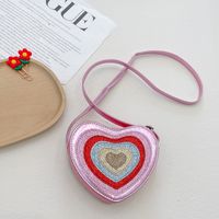 Girl's Pu Leather Color Block Cute Heart-shaped Zipper Crossbody Bag sku image 1