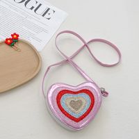 Girl's Pu Leather Color Block Cute Heart-shaped Zipper Crossbody Bag sku image 2
