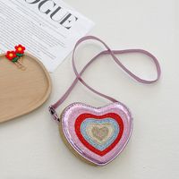Girl's Pu Leather Color Block Cute Heart-shaped Zipper Crossbody Bag sku image 3