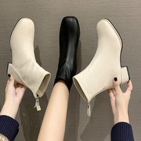 Women's British Style Solid Color Square Toe Classic Boots main image 5