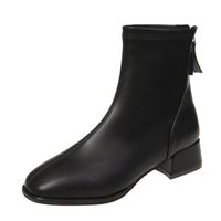 Women's British Style Solid Color Square Toe Classic Boots main image 3