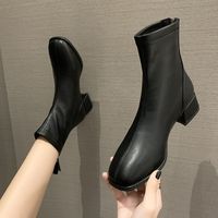 Women's British Style Solid Color Square Toe Classic Boots main image 4