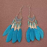 Wholesale Jewelry 1 Pair Bohemian Water Droplets Tassel Feather Alloy Feather Drop Earrings sku image 1