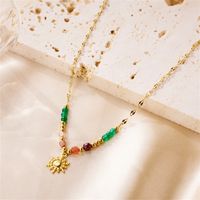 Wholesale Elegant Lady Sun Stainless Steel Natural Stone Plating 18k Gold Plated Pendant Necklace main image 4