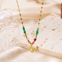 Wholesale Elegant Lady Sun Stainless Steel Natural Stone Plating 18k Gold Plated Pendant Necklace main image 3