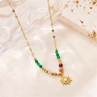 Wholesale Elegant Lady Sun Stainless Steel Natural Stone Plating 18k Gold Plated Pendant Necklace main image 2