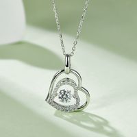 Lady Simple Style Classic Style Heart Shape Sterling Silver Gra Inlay Moissanite Rhodium Plated Pendant Necklace main image 1