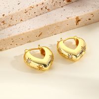 1 Pair Vintage Style Star Heart Shape Plating Inlay Copper Zircon 18k Gold Plated Hoop Earrings sku image 2