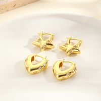 1 Pair Vintage Style Star Heart Shape Plating Inlay Copper Zircon 18k Gold Plated Hoop Earrings main image 4