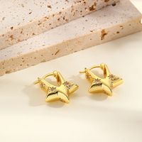 1 Pair Vintage Style Star Heart Shape Plating Inlay Copper Zircon 18k Gold Plated Hoop Earrings main image 3