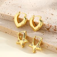 1 Pair Vintage Style Star Heart Shape Plating Inlay Copper Zircon 18k Gold Plated Hoop Earrings main image 1