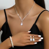 Fashion Claw Chain Rhinestone Zircon Angel Tear Drop Necklace Earrings Bridal Jewelry Set sku image 6