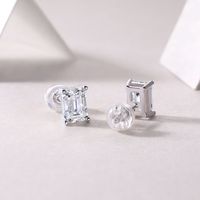 Simple Style Solid Color Sterling Silver Inlay Moissanite Ear Studs main image 4
