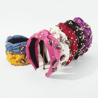 Vintage Style Rugby Solid Color Cloth Resin Rhinestone Hair Band main image 1