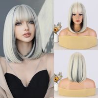 Women's Elegant Japanese Style Holiday Weekend Chemical Fiber High Temperature Wire Bangs Short Straight Hair Wig Net sku image 2