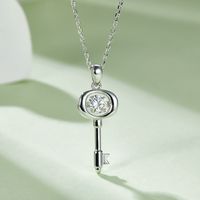 Elegant Lady Key Sterling Silver Gra Inlay Moissanite Rhodium Plated Pendant Necklace main image 1