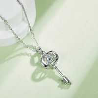 Elegant Lady Key Sterling Silver Gra Inlay Moissanite Rhodium Plated Pendant Necklace main image 3