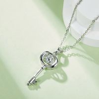 Elegant Lady Key Sterling Silver Gra Inlay Moissanite Rhodium Plated Pendant Necklace main image 2
