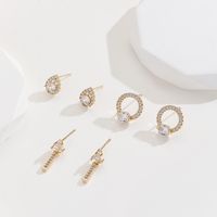 3 Pairs Elegant Lady Water Droplets Plating Inlay Copper Zircon Gold Plated Ear Studs main image 1