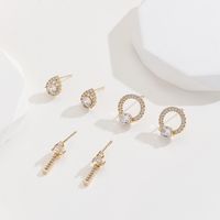 3 Pairs Elegant Lady Water Droplets Plating Inlay Copper Zircon Gold Plated Ear Studs sku image 1