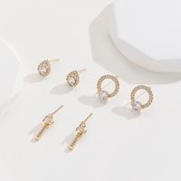 3 Pairs Elegant Lady Water Droplets Plating Inlay Copper Zircon Gold Plated Ear Studs main image 5