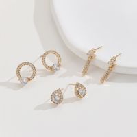 3 Pairs Elegant Lady Water Droplets Plating Inlay Copper Zircon Gold Plated Ear Studs main image 3