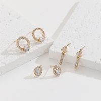 3 Pairs Elegant Lady Water Droplets Plating Inlay Copper Zircon Gold Plated Ear Studs main image 4