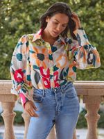 Women's Blouse Long Sleeve Blouses Printing Vintage Style Flower main image 4