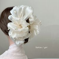 Elegant Princess Lady Solid Color Gauze Inlaid Pearls Hair Claws main image 2