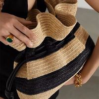 Women's Straw Stripe Vacation Square String Straw Bag sku image 1
