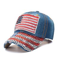 Unisex Basic Retro Letter American Flag Rhinestone Curved Eaves Baseball Cap sku image 22