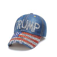 Unisex Basic Retro Letter American Flag Rhinestone Curved Eaves Baseball Cap sku image 13