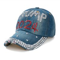 Unisex Basic Retro Letter American Flag Rhinestone Curved Eaves Baseball Cap sku image 2