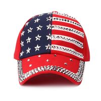 Unisex Basic Retro Letter American Flag Rhinestone Curved Eaves Baseball Cap sku image 3