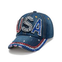 Unisexe De Base Rétro Lettre Drapeau Américain Strass Avant-toit Incurvé Casquette De Baseball sku image 8