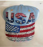 Unisex Basic Retro Letter American Flag Rhinestone Curved Eaves Baseball Cap sku image 24