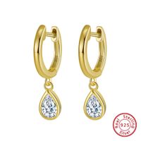 1 Pair Simple Style Geometric Water Droplets Polishing Plating Inlay Sterling Silver Zircon 14k Gold Plated Silver Plated Drop Earrings main image 3