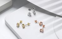 1 Pair Simple Style Geometric Oval Plating Inlay Sterling Silver Zircon 14k Gold Plated Ear Studs main image 3