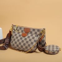 Women's Pu Leather Plaid Vintage Style Square Zipper Shoulder Bag main image 4
