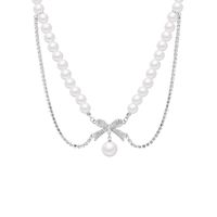 Großhandel Einfacher Stil Pendeln Bogenknoten Perlmutt Titan Stahl Perlen Geschichtete Halskette main image 6
