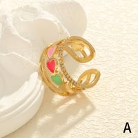 Simple Style Heart Shape Copper Enamel Plating Inlay Zircon 18k Gold Plated Open Rings main image 5