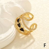 Simple Style Heart Shape Copper Enamel Plating Inlay Zircon 18k Gold Plated Open Rings main image 3